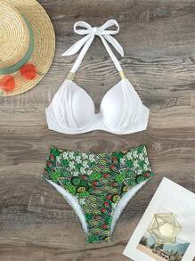 花卉印花聚拢比基尼套装，适合夏季海滩度假 - 彩色 - 查看 7