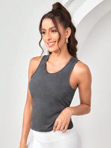 Easithlete 鏤空後扭結運動背心 - 淺灰色 - 查看 2