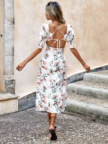 SHEIN VCAY Floral Print Split Thigh Dress - Multicolor - View 2