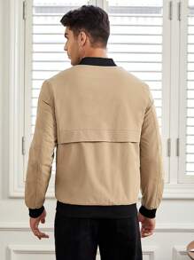 GENTILAND Áo khoác bomber dài tay có khóa kéo dáng rộng thoải mái cho nam - Màu Khaki - Xem 2