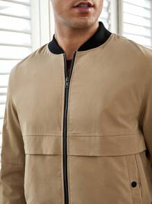 GENTILAND Áo khoác bomber dài tay có khóa kéo dáng rộng thoải mái cho nam - Màu Khaki - Xem 3