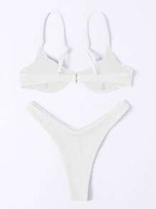 Swim Vcay Summer Beach Plain Underwire Bikini Set - White - View 4
