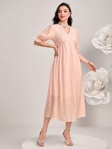 Modelyn Chất rắn Ống tay áo Váy chữ A - Màu Hồng baby - Xem 5