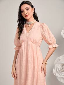 Modelyn Chất rắn Ống tay áo Váy chữ A - Màu Hồng baby - Xem 6