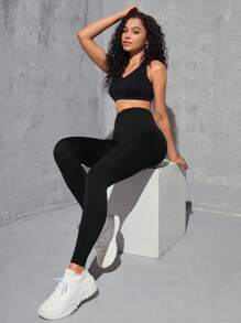 Easithlete 素色寬腰帶運動打底褲