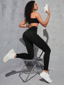 Easithlete 素色寬腰帶運動打底褲