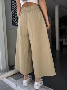 DAZY Solid Slant Pocket Wide Leg Trousers - Khaki - View 2