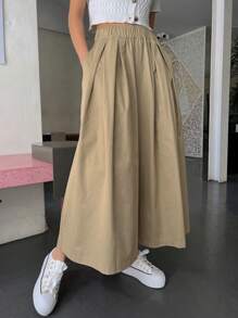 DAZY Solid Slant Pocket Wide Leg Trousers - Khaki - View 3