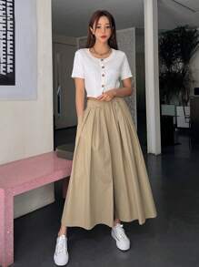 DAZY Solid Slant Pocket Wide Leg Trousers - Khaki - View 6