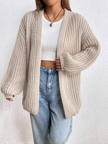 SHEIN Unity Áo khoác cardigan thiết kế giản dị thả vai - Màu be - Xem 3