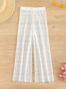 Bonvoyette Hollow Out Drawstring Waist Cover Up Trousers - White - View 3