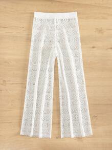 Bonvoyette Hollow Out Drawstring Waist Cover Up Trousers - White - View 4