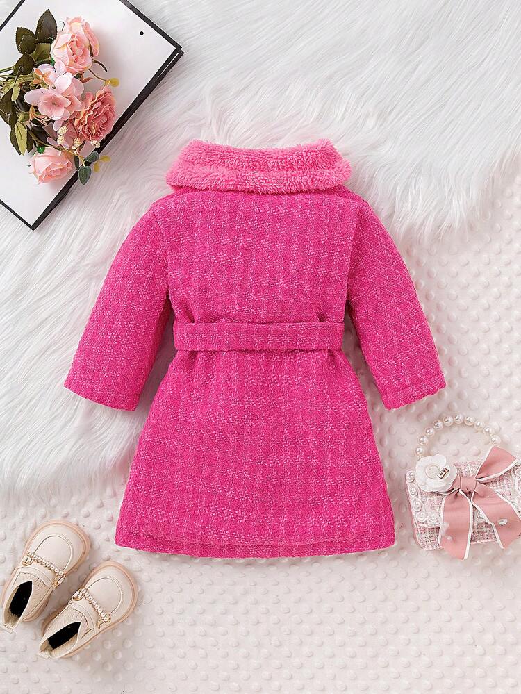Baby Girl Button Up Contrast Teddy Peter Pan Collar Coat
