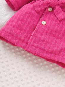 Baby Girl Button Up Contrast Teddy Peter Pan Collar Coat - Hot Pink - View 5