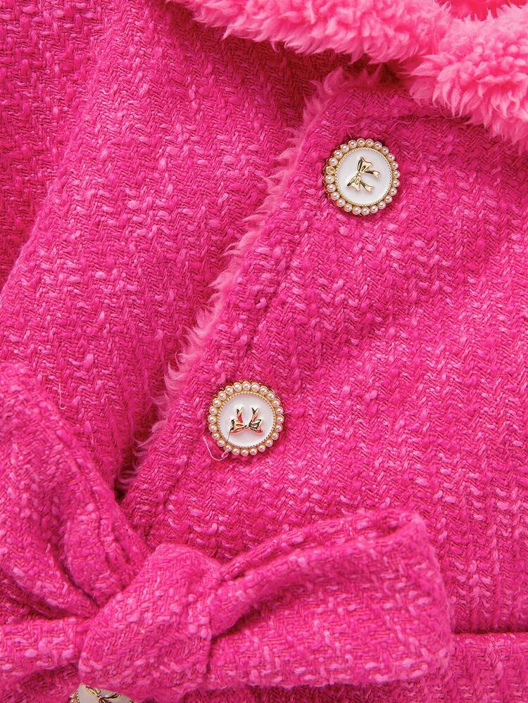 Baby Girl Button Up Contrast Teddy Peter Pan Collar Coat