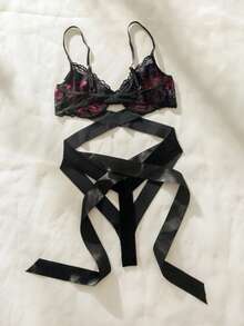 Set de lencería Halloween con encaje floral con aro - Multicolor - Ver 2