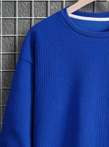 Manfinity Homme 男士素色落肩袖運動衫 - 藍色 - 查看 3