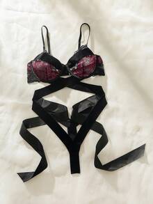 Set de lencería Halloween con encaje floral con aro - Multicolor - Ver 3