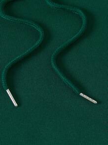 SHEIN EZwear 蘑菇花卉印花抽绳保暖连帽衫，适合毕业季、返校季、教师节等场合，女士款，秋季返校套头衫 - 墨綠色 - 查看 5