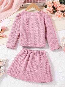 SHEIN Young Girl Bow Front Jacket & Split Hem Skirt - Dusty Pink - View 2