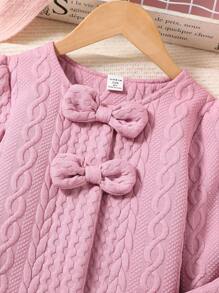 SHEIN Young Girl Bow Front Jacket & Split Hem Skirt - Dusty Pink - View 3