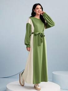 Mulvari Two Tone Drop Shoulder Belted Dress