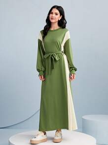 Mulvari Two Tone Drop Shoulder Belted Dress