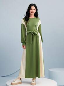 Mulvari Two Tone Drop Shoulder Belted Dress