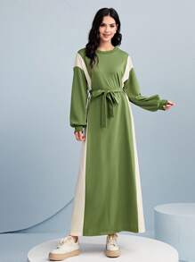 Mulvari Two Tone Drop Shoulder Belted Dress