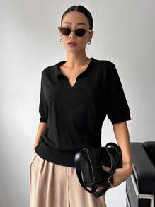 DAZY Solid Knit Top,Fall Clothes - Black - View 5