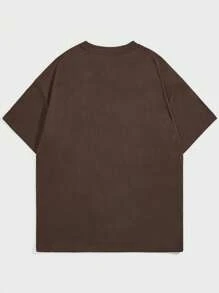 ROMWE MEN Street Life Hombres Camiseta con slogan & estampado de cráneo - Café integral - Ver 2