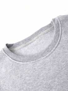 SHEIN EZwear 大碼標語圖案加絨內裏運動衫 - 淺灰色 - 查看 3