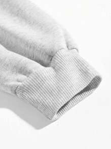 SHEIN EZwear 大碼標語圖案加絨內裏運動衫 - 淺灰色 - 查看 4