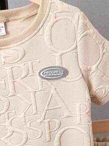 SHEIN 2 Pcs/Set Tween Boy Casual Round Neck T-Shirt With Knit Sports Shorts