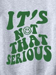 SHEIN EZwear 大碼標語圖案加絨內裏運動衫 - 淺灰色 - 查看 6