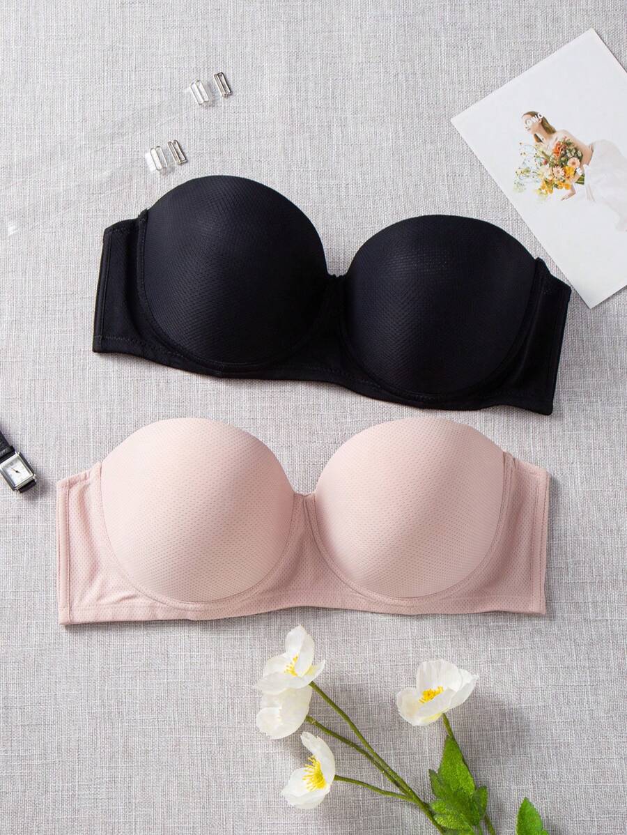 大碼2入組素色抹胸鋼圈胸罩 - 彩色 - 查看 1