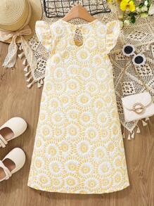 SHEIN 女大童滿身花卉提花荷葉邊洋裝