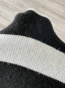 Flirla Striped Pattern Scoop Neck Bodycon Jumper Dress - Black and White - View 6