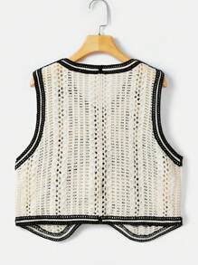 Soleia 花卉刺繡前紐扣毛衣背心 - 米色 - 查看 2