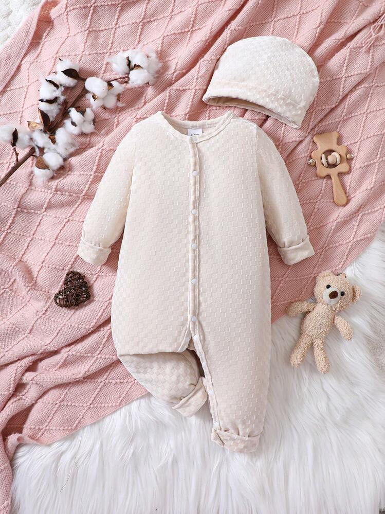 תינוקות בנות כפתור קדמי סרבלים & כובע - משמש - ראה 1