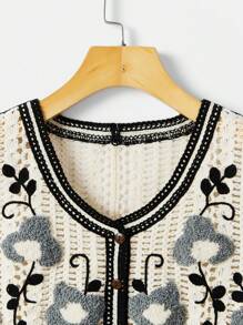 Soleia 花卉刺繡前紐扣毛衣背心 - 米色 - 查看 5