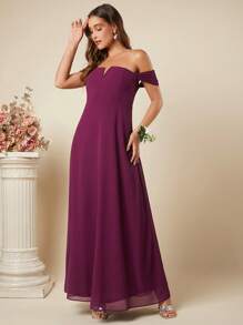 SHEIN Belle 露肩缺口领口连衣裙 - 紫色 - 查看 7