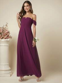 SHEIN Belle 露肩缺口领口连衣裙 - 紫色 - 查看 6