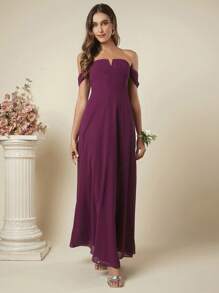 SHEIN Belle 露肩缺口领口连衣裙 - 紫色 - 查看 4