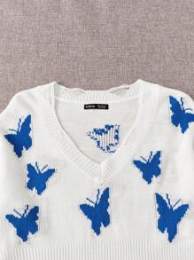 Muchica Hình Bướm Thả vai Áo len Distressed - trắng - Xem 3