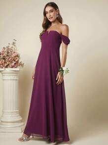 SHEIN Belle 露肩缺口领口连衣裙 - 紫色 - 查看 8