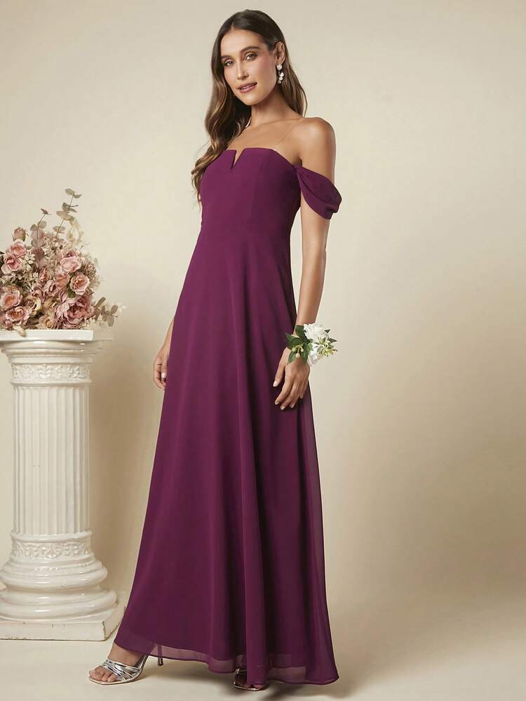 Off Shoulder Notched Neckline Dress