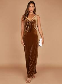 SHEIN Belle Tie Front Velvet Fitted Dress