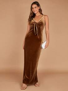 SHEIN Belle Tie Front Velvet Fitted Dress