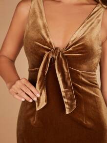 SHEIN Belle Tie Front Velvet Fitted Dress
